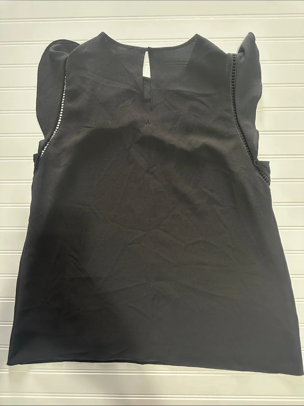 Michael Kors Black Flutter Sleeve Blouse XL Textured Keyhole Back Top